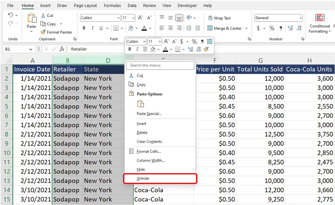 Unhide Columns and Rows in Excel (With Examples)